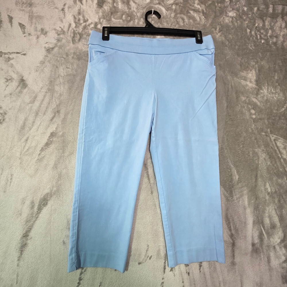 Laura Scott Womens Light Blue Pull On Cropped Capri Pants Size Large Stretch